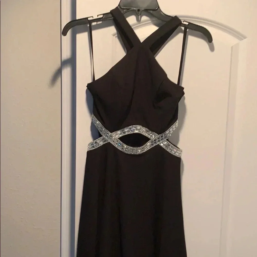 XTRAORDINARY  Black Sequin Dress Y-Neck Beaded High-Low Dress Size S New